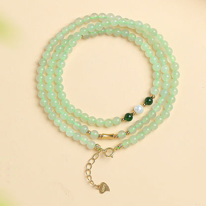 Bluish Green Hetian Jade Mini Bead Bracelet, Fresh Style Multi-loop for Women, Multi-purpose as Necklace