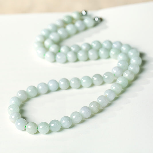 Unisex Old Oil Green Jadeite Beaded Necklace