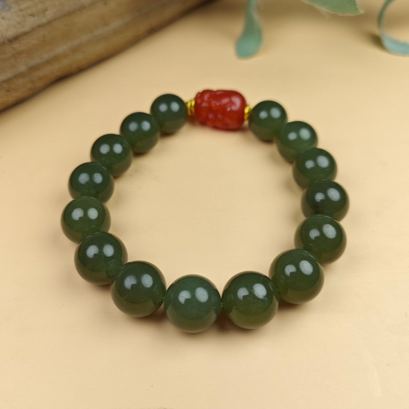 Unisex Cyan-yellow Hetian Jade Pixiu Bracelet