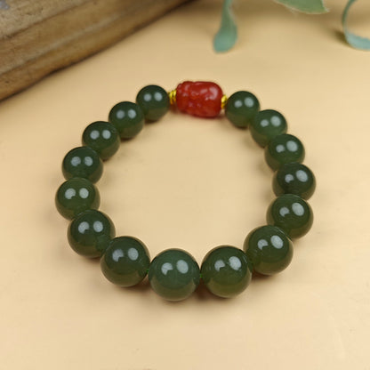 Unisex Cyan-yellow Hetian Jade Pixiu Bracelet
