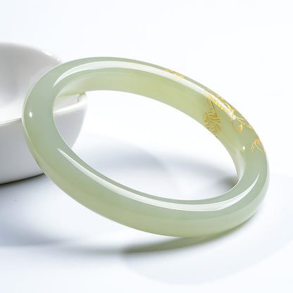 [Unique Piece] Women's Hetian Jade Bangle with Line Carving Craft, Gifts for Mom & Girlfriend, Multiple Styles Available