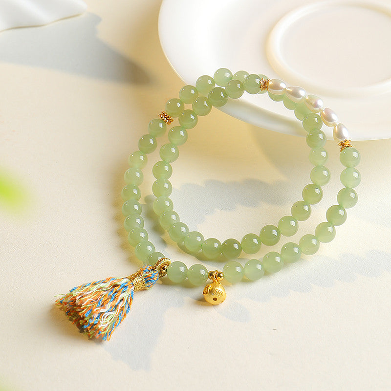DIY Designed Hetian Pale Cyan Jade Bracelet