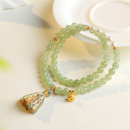 DIY Designed Hetian Pale Cyan Jade Bracelet