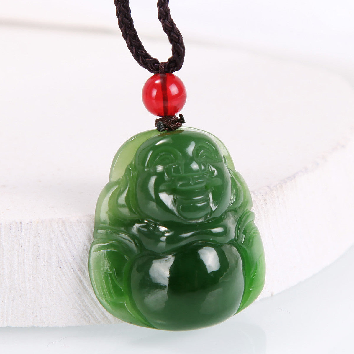 Natural Hetian Jasper Buddha Pendant, Vivid Green Jade Pendant & Round Buckle, Unisex Jade Jewelry