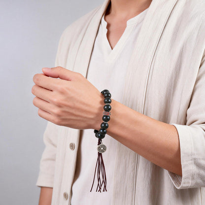 Unisex Green Hetian Jade Bracelet & Hand String with Mountain Ghost Coin, Festival Gift