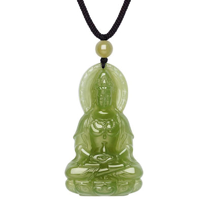 【Peace & Blessing】Vase Guanyin Hetian Bluish White Jade Pendant with Hand-Woven Cord, New Chinese Style National Trend Unisex Jewelry, Couple Ornament, With Certificate & Collectible Value