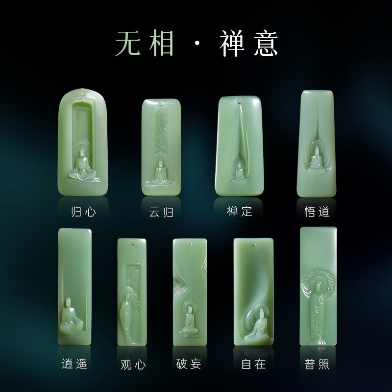 [Zen Series - Mind Contemplation] Hetian Jade Pendant, Unisex Jasper & Pink Cyan Enlightenment Jade Charm