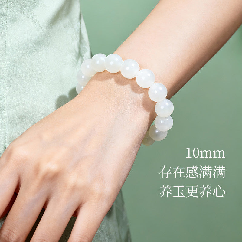 [Premium Grade] High-Oil White Hetian Jade Bracelet, Plain Single Strand Couple Bracelet