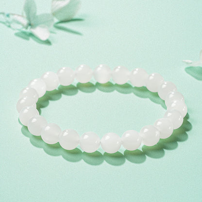 [Premium Grade] High-Oil White Hetian Jade Bracelet, Plain Single Strand Couple Bracelet