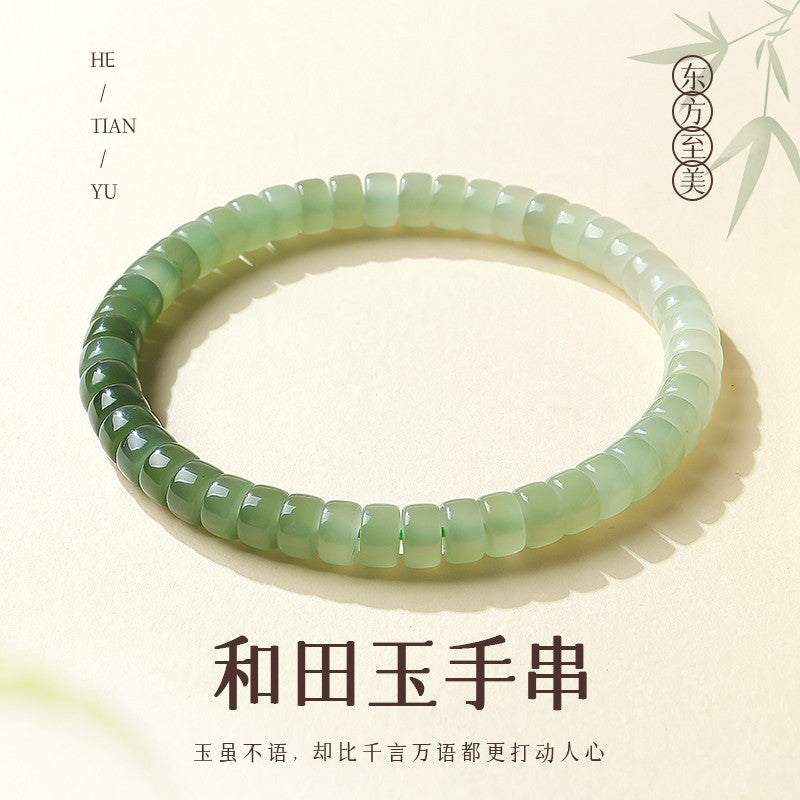 Gradient Straight-Cut Tablet Bead Bracelet, Pale Cyan Hetian Jade Fashion Bracelet for Women, Festival Gift