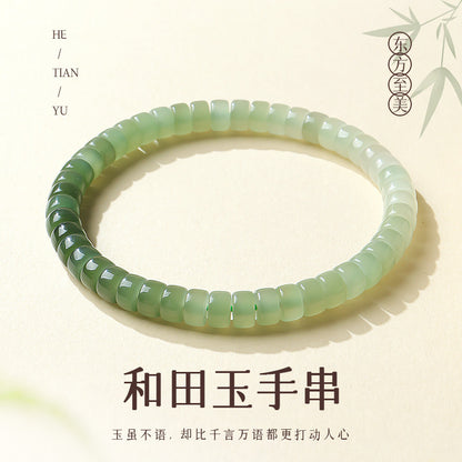 Gradient Straight-Cut Tablet Bead Bracelet, Pale Cyan Hetian Jade Fashion Bracelet for Women, Festival Gift