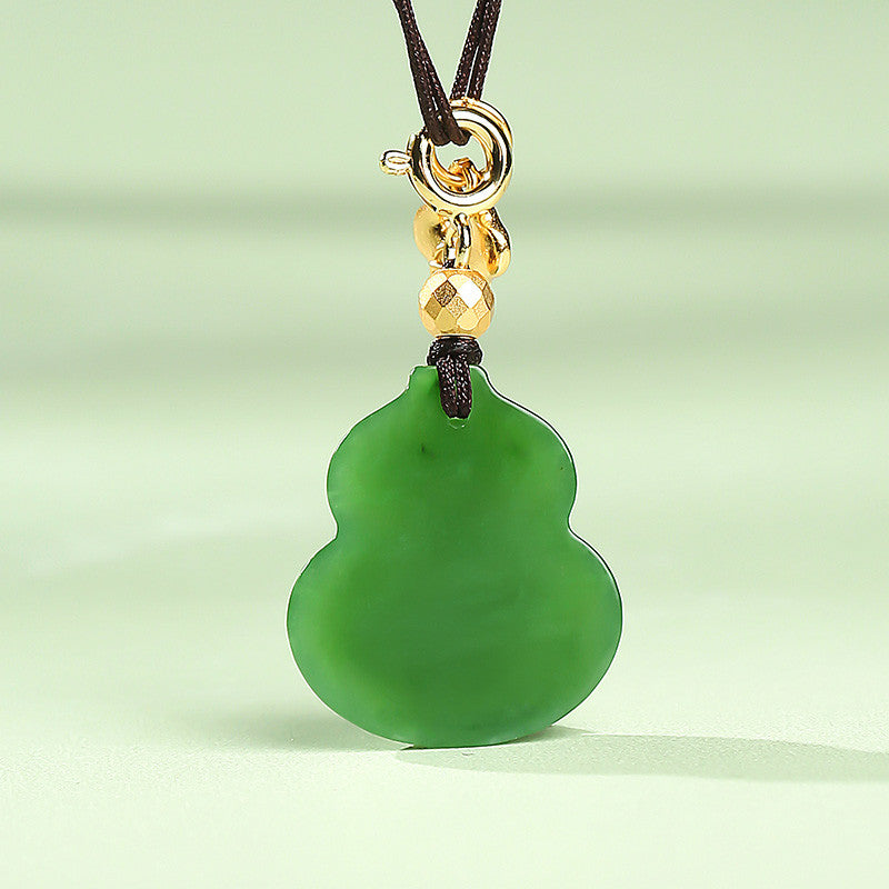 Hetian Bright Green Jasper Gourd Pendant, Fortune & Blessing Charm, Festival Gift