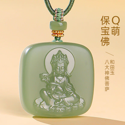 Hetian Jade Patron Buddha Pendant for Men & Women, Zodiac Guardian Buddha of Twelve Chinese Zodiac Signs