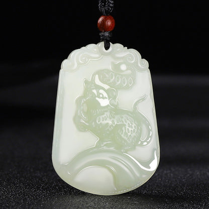 Hetian Jade Fortune Rat Pendant, Chinese Zodiac Rat Jade Charm for Wealth Luck, With Certificate & Collectible Value