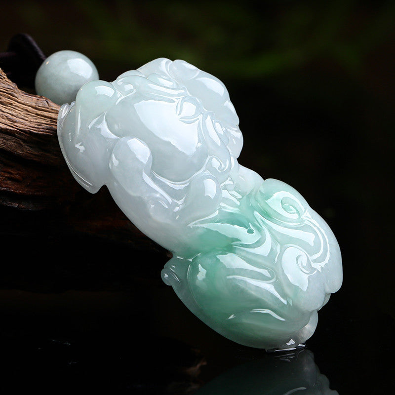 Wealth Fortune Burmese Jadeite Pixiu Pendant, Green Floating Auspicious Beast, Unisex Holiday Gift