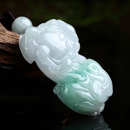Wealth Fortune Burmese Jadeite Pixiu Pendant, Green Floating Auspicious Beast, Unisex Holiday Gift