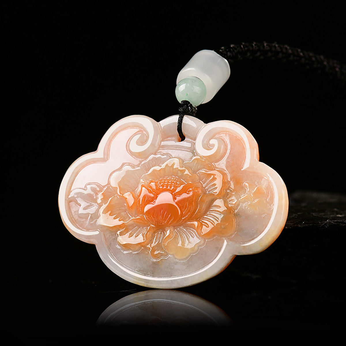 Natural Burmese Icy Jadeite Burnt Red Ruyi Peony Pendant, Unisex Jade Necklace, With Certificate & Collectible Value