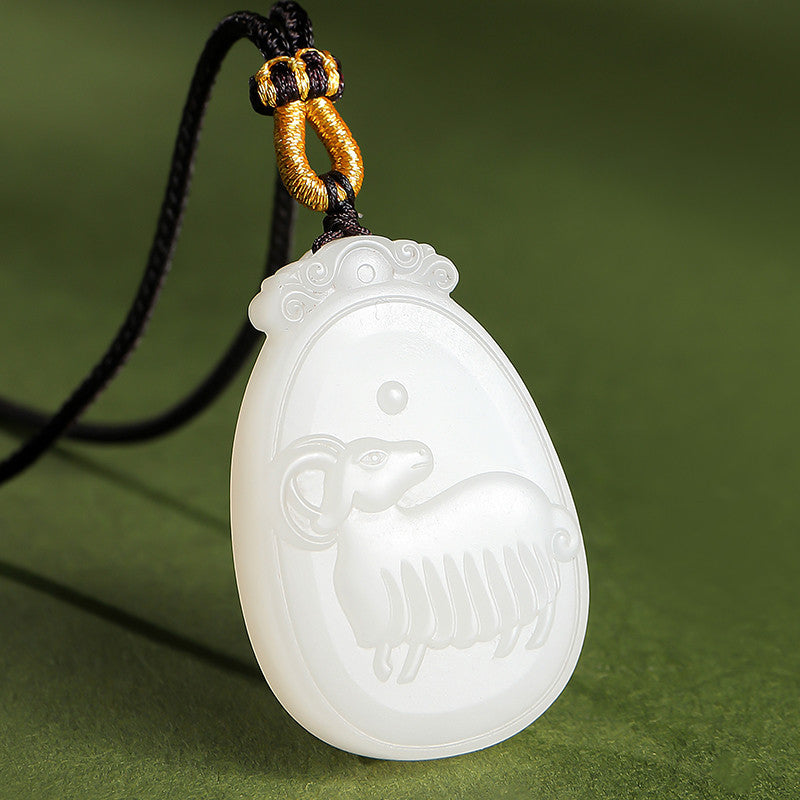 Unisex Hetian White Jade Pendant, Exquisite Double-sided Carved Twelve Chinese Zodiacs, Festival Gift