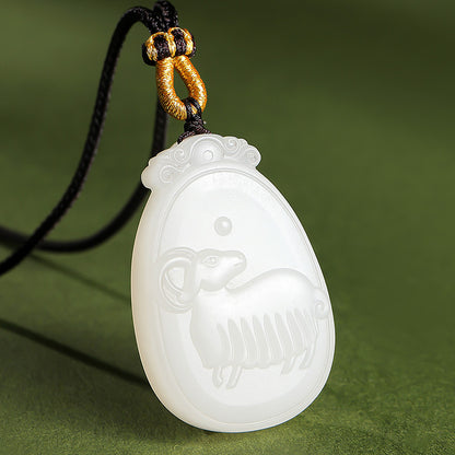 Unisex Hetian White Jade Pendant, Exquisite Double-sided Carved Twelve Chinese Zodiacs, Festival Gift