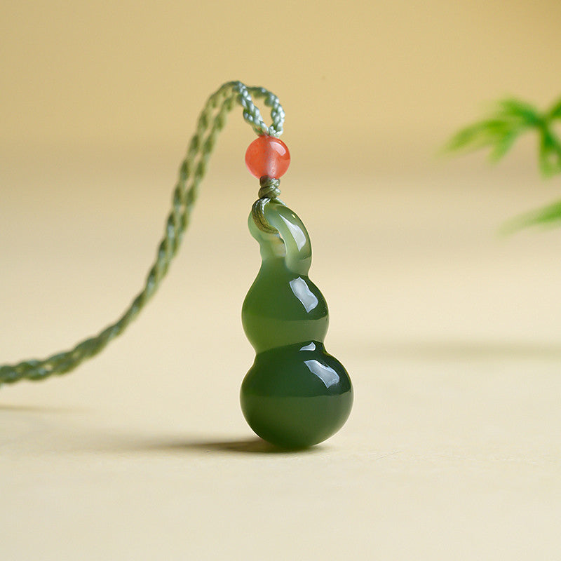White & Lake Green Hetian Jade Small Gourd Pendant, Fortune Blessing Jade Charm