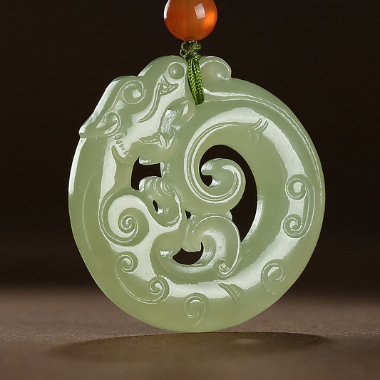Chinese Zodiac Dragon Hetian Jade Pendant, Matching Couple Charm for Men & Women with Certificate