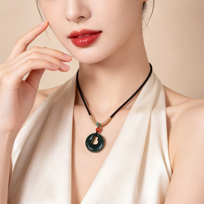 [Fortune Lock] Antique Style Hetian Jasper Gourd Safety Buckle Pendant for Women, Blessing & Fortune Jade Charm