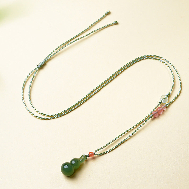 White & Lake Green Hetian Jade Small Gourd Pendant, Fortune Blessing Jade Charm