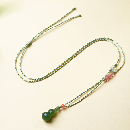 White & Lake Green Hetian Jade Small Gourd Pendant, Fortune Blessing Jade Charm