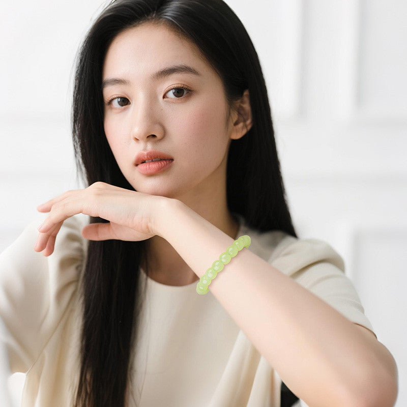 Unisex Hetian Yellow Jade Straight-Cut Bead Bracelet, Glossy Yellow Mouth Single-Loop Bangle, Festival Gift
