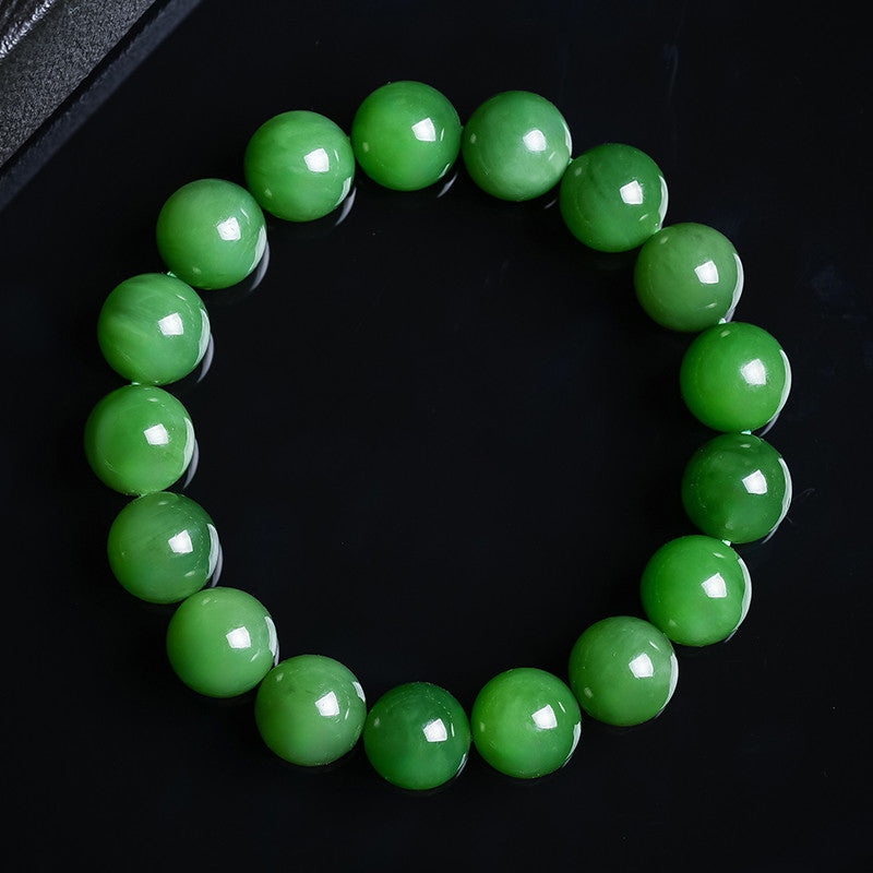 Unisex Hetian Jasper Round Bead Bracelet, Spotless Pure Jasper Bangle