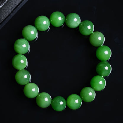 Unisex Hetian Jasper Round Bead Bracelet, Spotless Pure Jasper Bangle