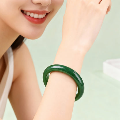Women's Hetian Jasper Bangle, Spinach Green Peace Style Jade Bracelet