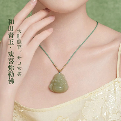Natural Hetian jade Buddha pendant necklace for women, a symbol of peace and safety.