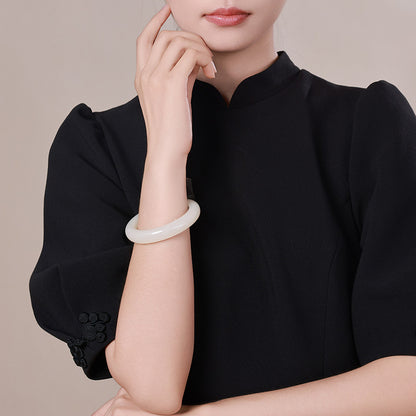 Elegant White Hetian Jade Peace Bangle for Women, Classic Jade Bracelet, Holiday Premium Gift, With Official Certificate & Collectible Value