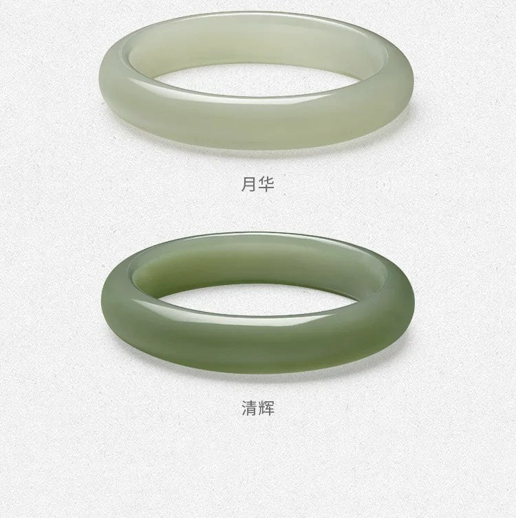 Natural Hetian Green Jade Bangle, Wide Moonlight Style Peace Bangle for Women, Authentic Jade Bracelet, Certified & Collectible Traditional Chinese Jewelry