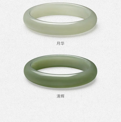 Natural Hetian Green Jade Bangle, Wide Moonlight Style Peace Bangle for Women, Authentic Jade Bracelet, Certified & Collectible Traditional Chinese Jewelry