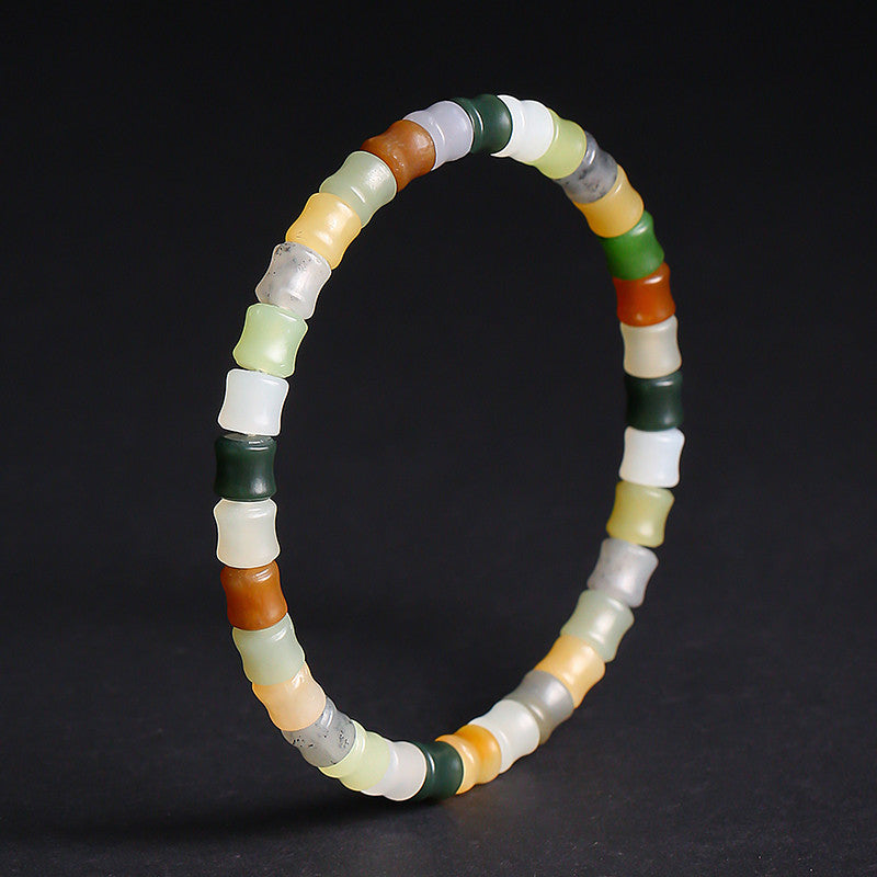 Unisex Fashion Hetian Jade Bracelet, Multi-color Bamboo Joint Beads