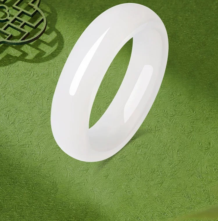 English: White Moonlight Wide Hetian White Jade Bangle, Heritage Jade Bracelet for Women, Certified & Collectible, Birthday Gift for Girlfriend & Mom