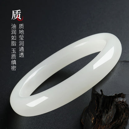 Premium Selection White Hetian Jade Peace Bangle, Exquisitely Oily & Delicate Jade Bracelet, Holiday Gift Ornament with Certificate & Collectible Value