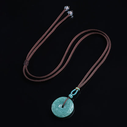 Blessing & Longevity | Blue Water Jadeite Swirl Pattern Safety Buckle Pendant, Women’s Holiday Gift