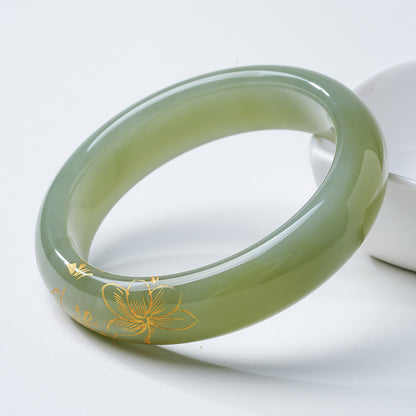 [Unique Piece] Women's Hetian Jade Bangle with Line Carving Craft, Gifts for Mom & Girlfriend, Multiple Styles Available