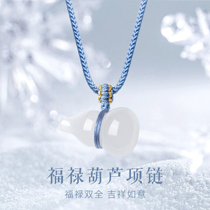 Fortune Gourd Chalcedony Necklace, Good Luck Jewelry Unisex for Gifting