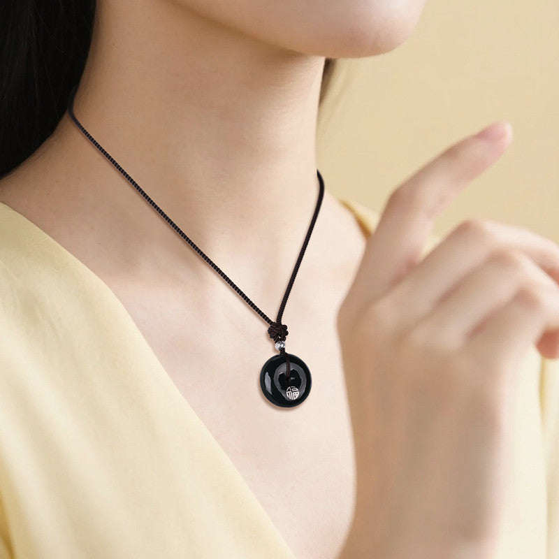 Oily Hetian Dark Green Jade Safety Buckle Pendant, Unisex Peace Jade Charm