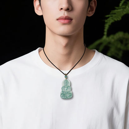 Men's High-Ice Blue Water Emerald Pendant, Tara & Guanyin Jade Charm, Festival Gift