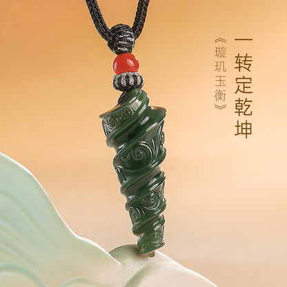 Tang Style Eight Auspicious Series Hetian Jade Rotating Lucky Bead Pendant