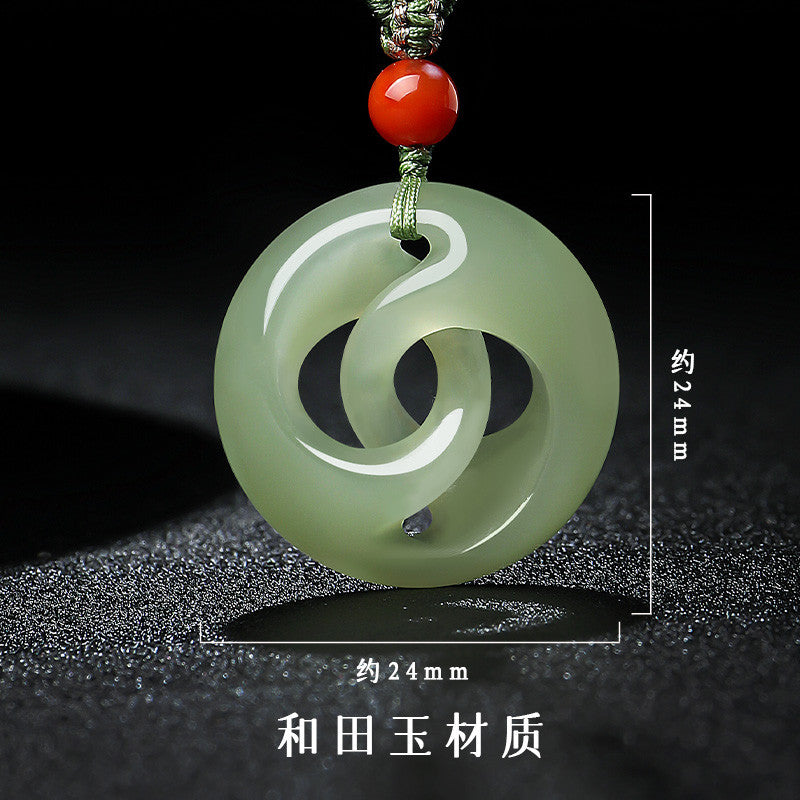 Pale Green Hetian Jade Rotatable Safety Buckle Pendant, Unisex Couple Jade Charm for Good Luck, Holiday Gift with Certificate & Collectible Value