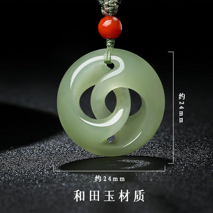 Pale Green Hetian Jade Rotatable Safety Buckle Pendant, Unisex Couple Jade Charm for Good Luck, Holiday Gift with Certificate & Collectible Value