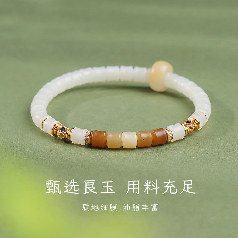 Hetian Jade Bracelet, Cloud Hoop & White Jade Bangle, Bamboo Joint Jade Bracelet for Progress