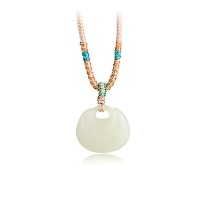 Hetian Jade Peace & Longevity Lock Pendant, Ruyi Lock New Chinese Style Jade Necklace, Fortune Bag Jade Plaque, Gift with Certificate & Collectible Value