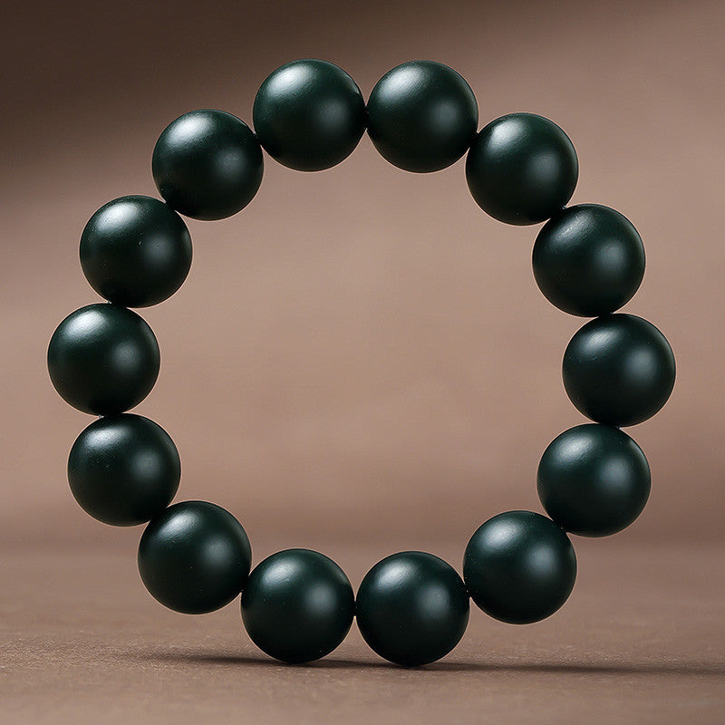 Unisex Cyan Hetian Jade Round Bead Single-row Bracelet